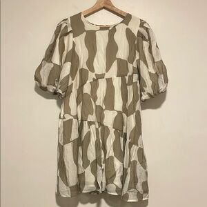 Moon River Cream and Sage Puff Sleeve Mini Sundress